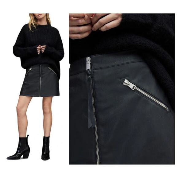 ALLSAINTS Piper Faux Skirt in Black Size US/4 - Picture 1 of 8